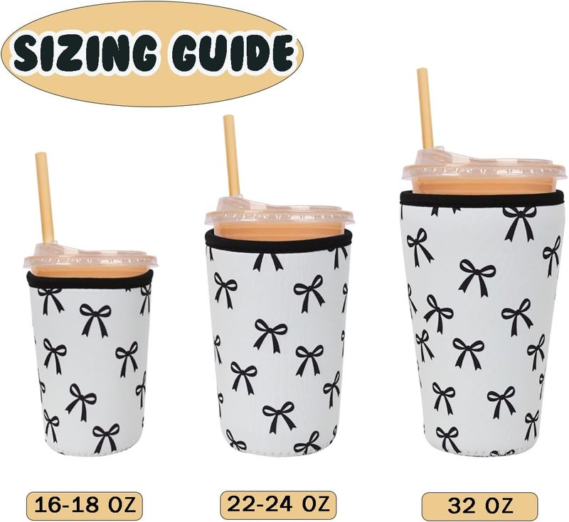 Haevola Reusable Insulated Neoprene Iced Coffee Cup Sleeve, Durable Drink Sleeve for Cold Beverages, Beverage Holder for Iced Coffee, Black Bow - Image 5